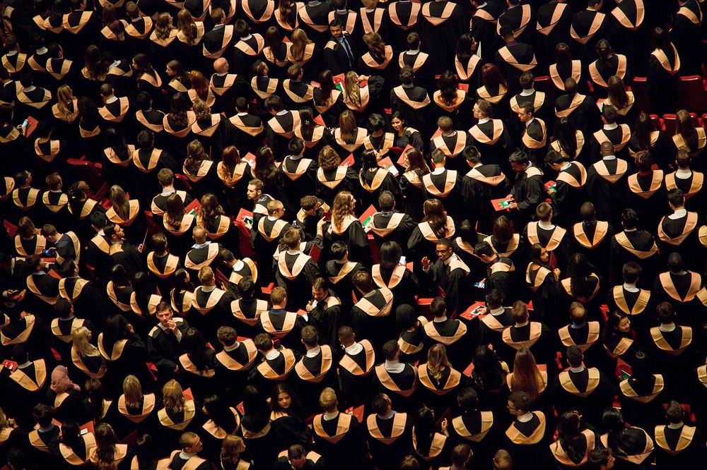 Graduates at a ceremony, seen from above